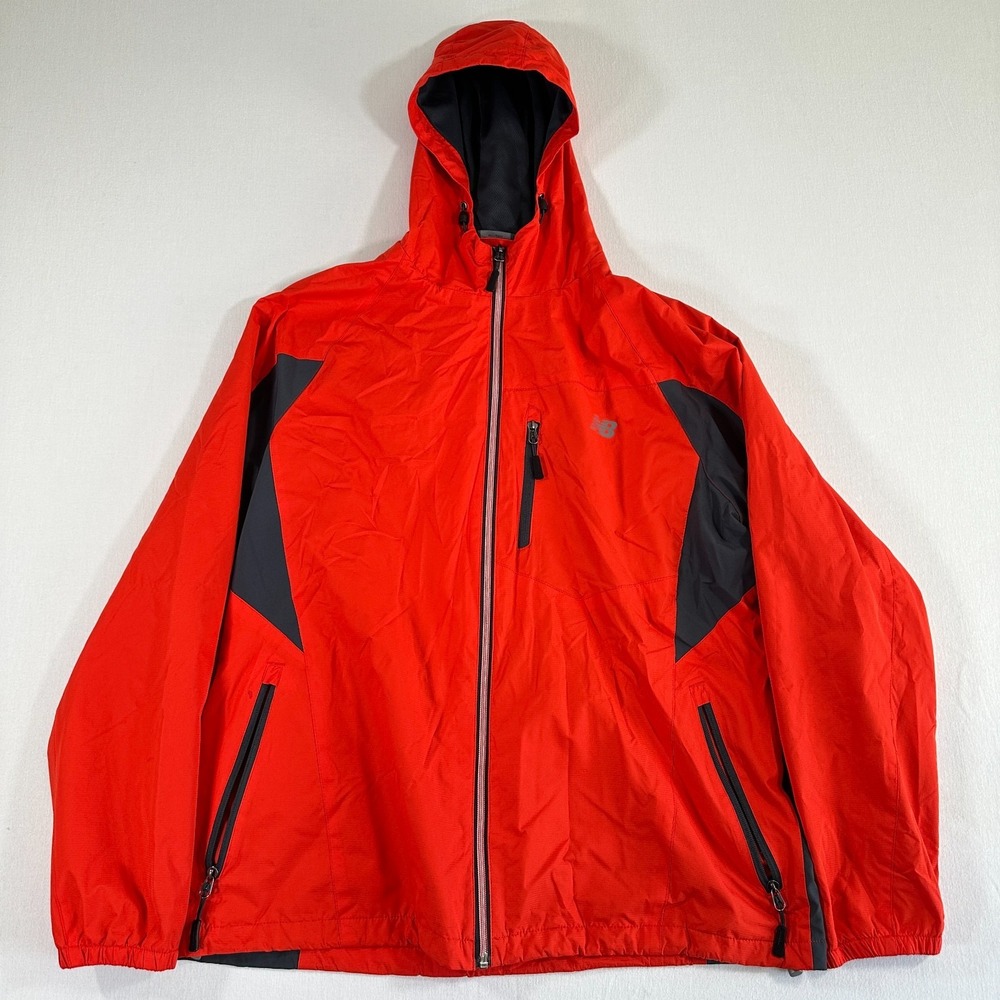New Balance Men's Polyester Dobby Hooded Mesh Lined Jacket Orange Sz L